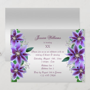 Invitation Jolie Fête d'Anniversaire Fleurie de Clématite Vio
