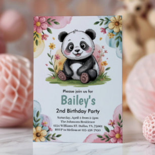Invitation Jolie Fête d'anniversaire Fleurie Panda Enfants 2 