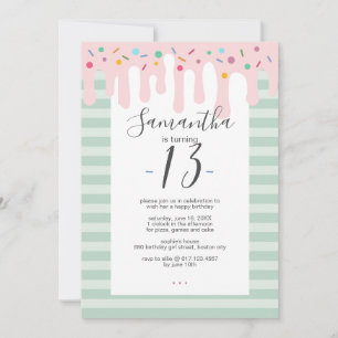 Invitation Jolie Fête d'Anniversaire Goutte Rose Sprinkle