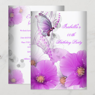 Invitation Jolie Fête d'anniversaire papillon lilas floral SM