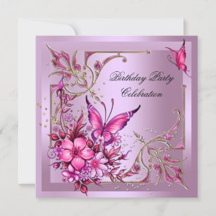 Invitation Jolie fête d'anniversaire Papillon Rose