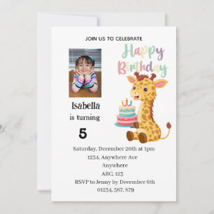 Invitation Jolie fête d'anniversaire personnalisée pour giraf