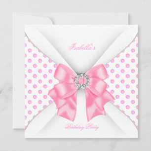 Invitation Jolie fête d'anniversaire rose Fleurs blanches à p