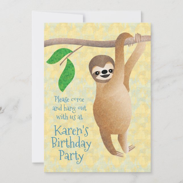 Invitation Jolie fête d'anniversaire Sloth Hang Out (Devant)