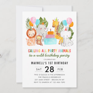 Invitation Jolie Fête d'anniversaire Zoo Safari Tous les Anim