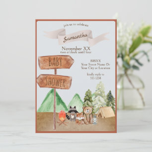 Invitation Jolie Fête de Bébé Camping Animaux de la Forêt