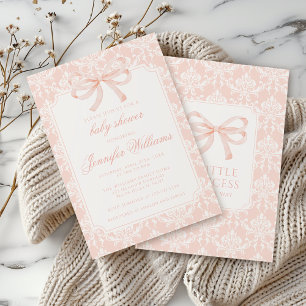 Invitation Jolie fête de bébé fille avec ruban damassé rose