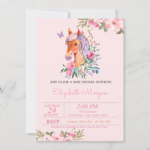 Invitation Jolie Fête de Bébé Florale Poney
