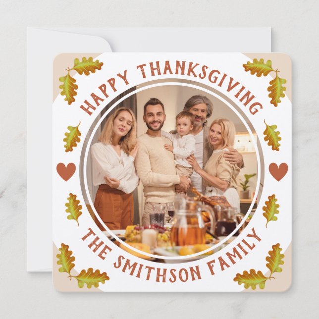 Invitation Jolie fête de famille Thanksgiving en chêne d'auto (Devant)