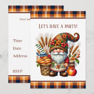 Invitation Jolie fête de gnome saisonnière d'automne