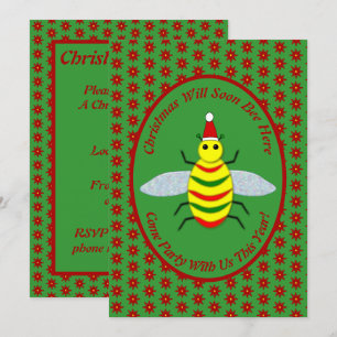 Invitation Jolie fête de l'abeille de Noël et des fleurs de P