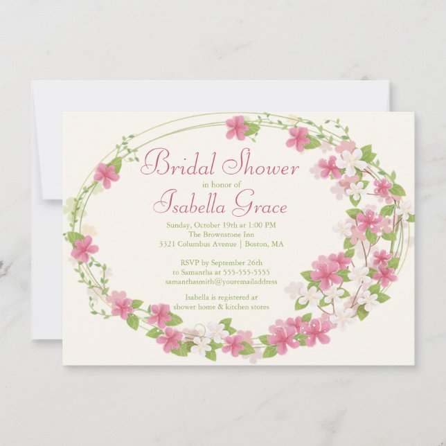 Invitation Jolie Fête de l'mariée de couronne de fleurs roses (Devant)