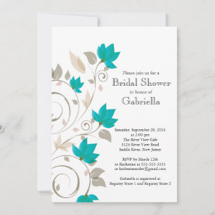 Invitation Jolie Fête de l'mariée florale turquoise et modern