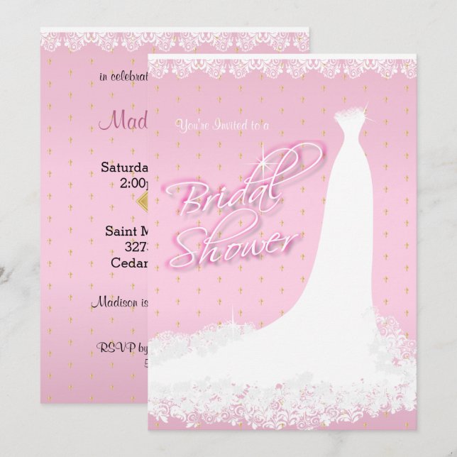Invitation Jolie Fête de l'mariée religieuse satinée rose (Devant / Derrière)