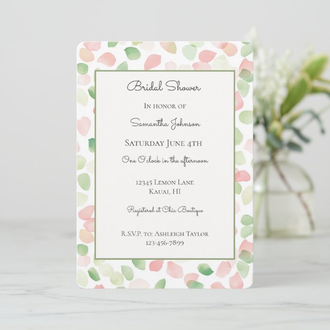 Invitation Jolie Fête de Mariage aux Pétales de Fleur de Ment (Debout devant)