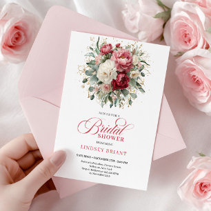 Invitation Jolie Fête de Mariage Bohème Rouge Rose Dorée