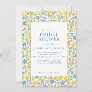 Invitation Jolie fête de mariage champêtre bleu et jaune
