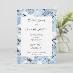 Invitation Jolie Fête de Mariage Florale Bleue Clair Blanche
