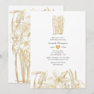 Invitation Jolie Fête de Mariage Florale en Or