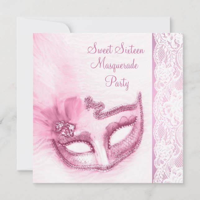 Invitation Jolie fête de mascarade rose Sweet sixteen (Devant)