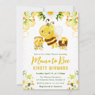 Invitation Jolie Fête de Naissance Abeille à Miel Fleur Jaune
