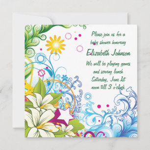 Invitation Jolie Fête de Naissance Fleurs Rétro Étoiles Mixte