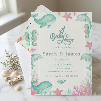 Invitation Jolie Fête de Naissance sous l'Océan Aquarelle