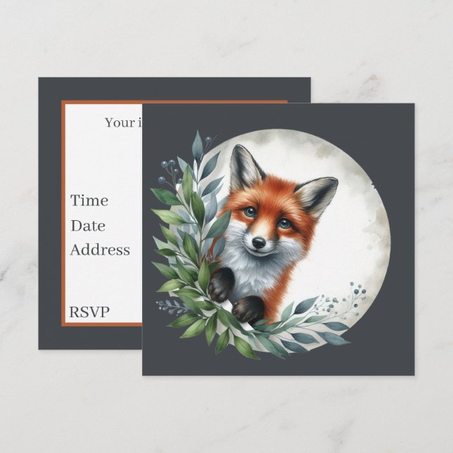 Invitation Jolie fête de renard des bois (Devant / Derrière)