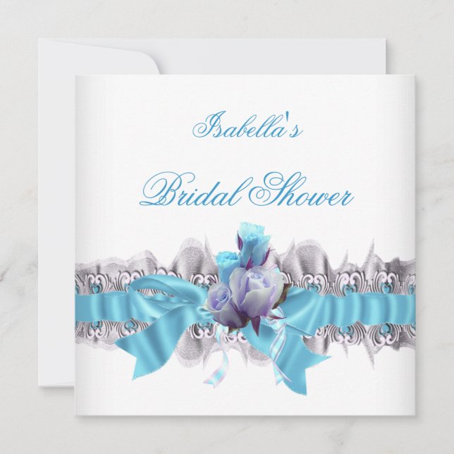 Invitation Jolie Fête des mariées Bleue Dentelle Blanche (Devant)
