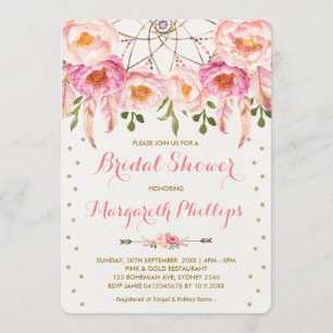 Invitation Jolie Fête des mariées Boho Dreamcatcher rose et o