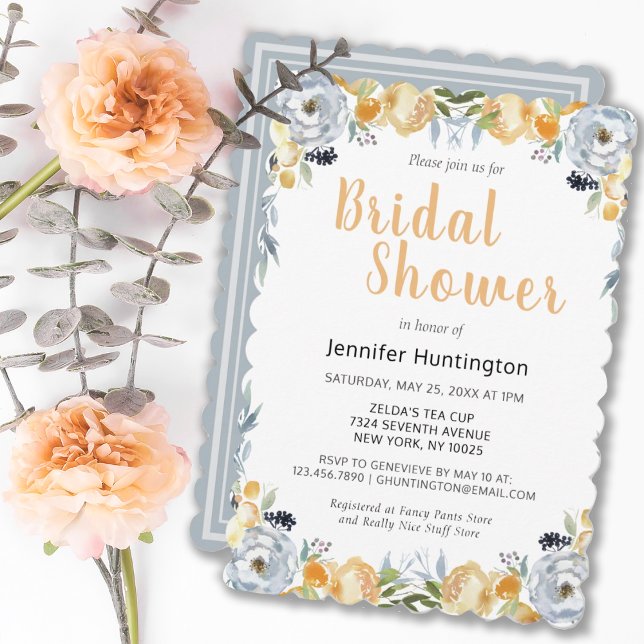 Invitation Jolie Fête des mariées Boho Gris Pêche Florale (PRETTY BOHO GRAY PEACH FLORAL BRIDAL SHOWER BRIDAL SHOWER INVITATION
)