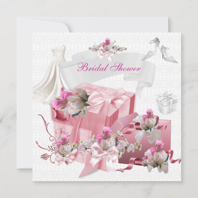 Invitation Jolie Fête des mariées Cadeaux Roses Blancs Fleurs (Devant)