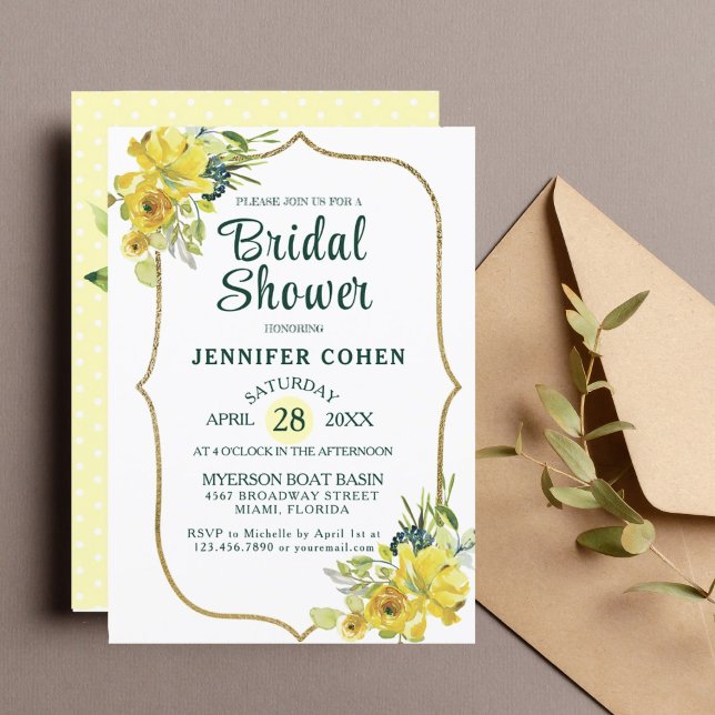 Invitation Jolie Fête des mariées de Bouquet Floral Jaune Or (Créateur téléchargé)