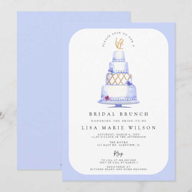 Invitation Jolie Fête des mariées de Brunch de mariée de gâte (Devant / Derrière)