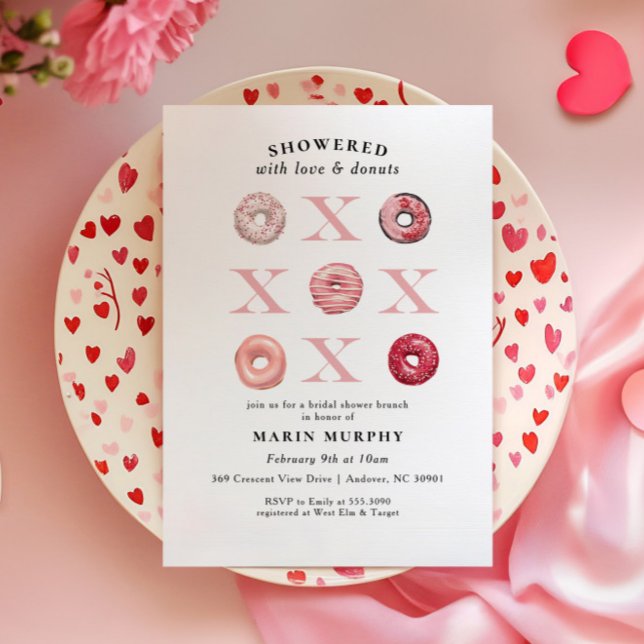 Invitation Jolie Fête des mariées de donut rose-rouge (Créateur téléchargé)