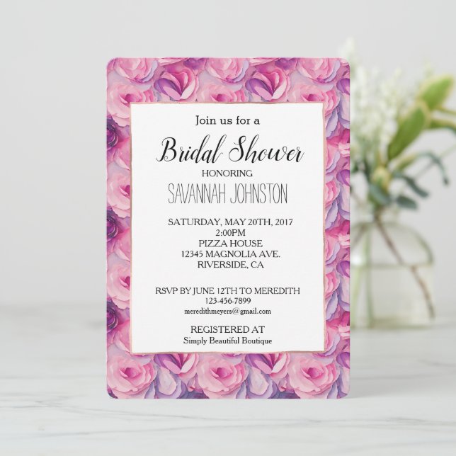 Invitation Jolie Fête des mariées de fleurs roses (Debout devant)