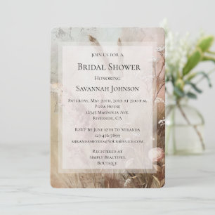Invitation Jolie Fête des mariées florale Boho Beige Blush
