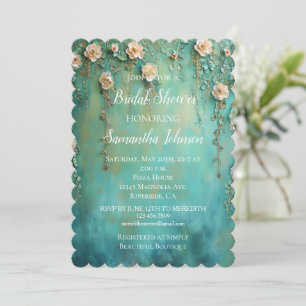 Invitation Jolie Fête des mariées florale rose Turquoise