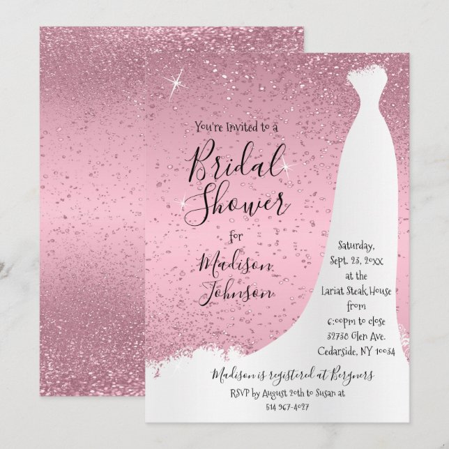 Invitation Jolie Fête des mariées rose - (Devant / Derrière)