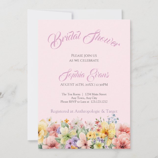 Invitation Jolie Fête des mariées rose Fleur sauvage Garden (Devant)