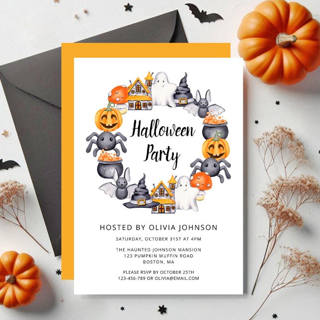 Invitation Jolie fête d'Halloween (Cute Happy Halloween Illustration Party Invitation)