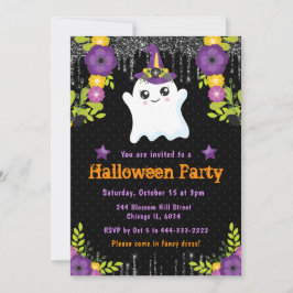 Invitation Jolie fête d'Halloween à motif de fantôme floral
