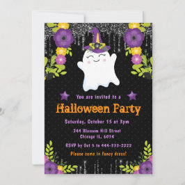 Invitation Jolie fête d'Halloween à motif fantôme floral