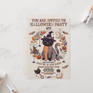 Invitation Jolie Fête d'Halloween au Chat Noir Patchwork