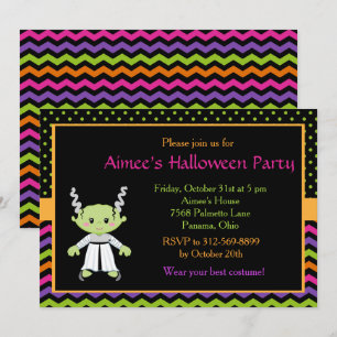 Invitation Jolie fête d'Halloween Monster Girl Halloween