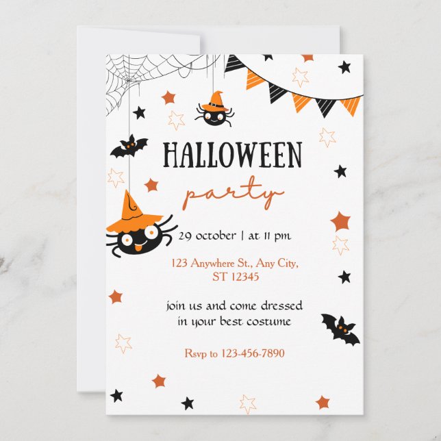 Invitation Jolie fête d'Halloween pour les enfants Noir Orang (Devant)