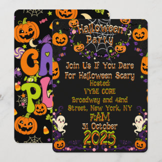 Invitation Jolie fête d'Halloween rétro kawaii pour enfants 