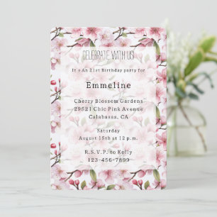 Invitation Jolie Fête Florale de Fleur de Cerisier Rose