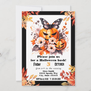 Invitation Jolie fête florale d'Halloween avec citrouille Bas