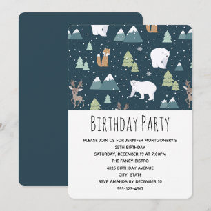 Invitation Jolie fête Motif des animaux d'hiver de Noël